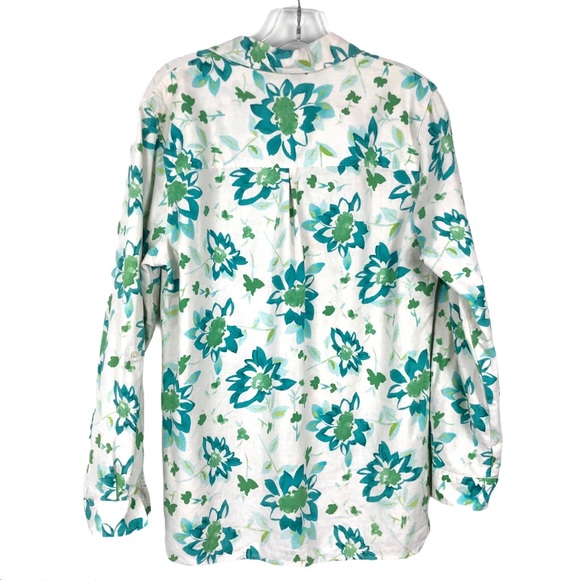 Kim Rogers Linen & Cotton Floral Button Down Top with Roll Tab Sleeves - Picture 2 of 12